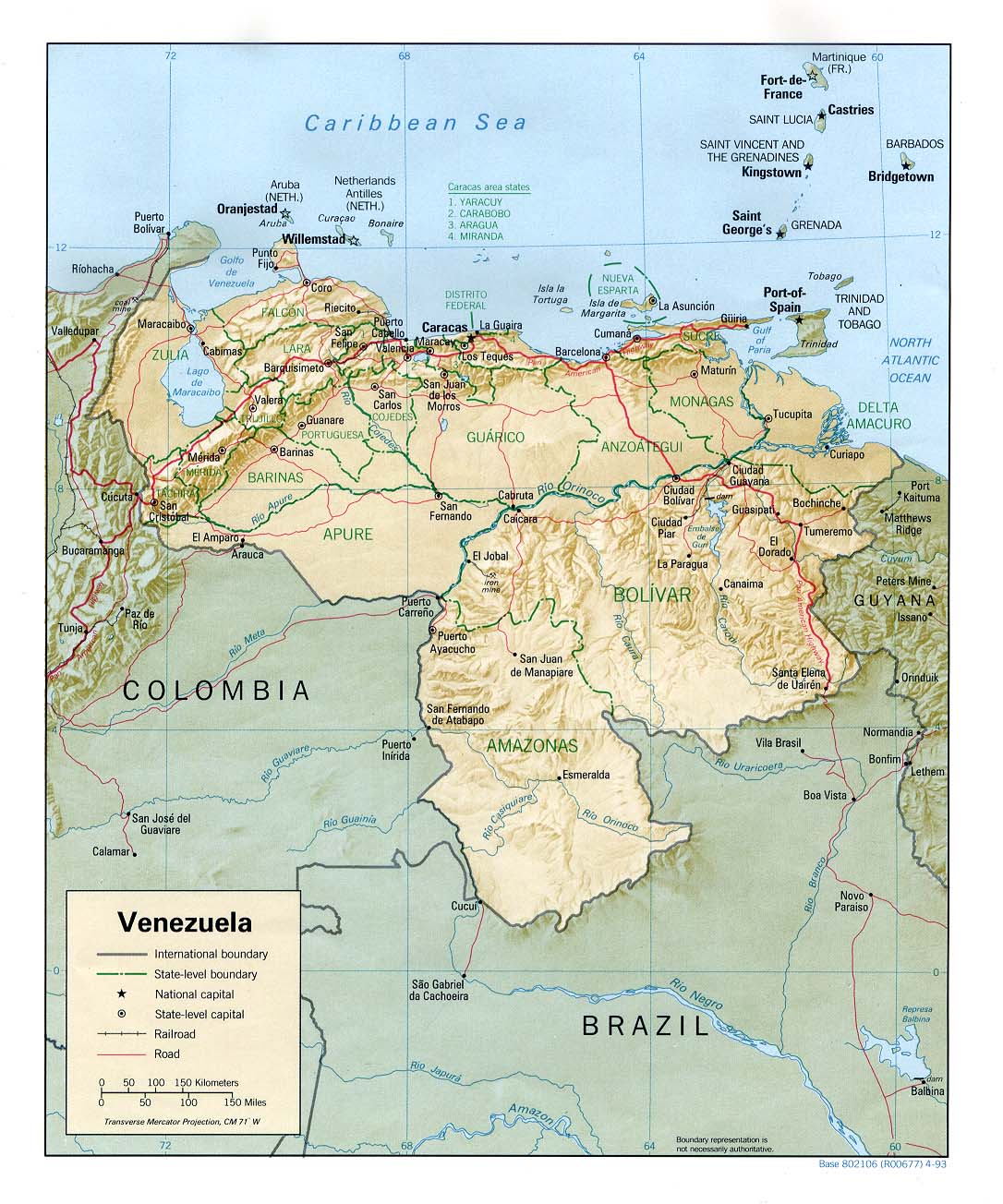 Venezuela Physical Map 1993