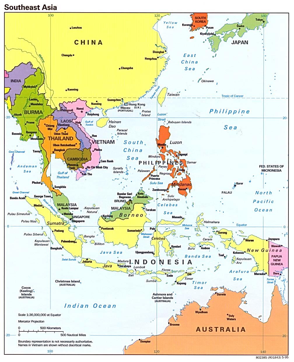 Southeast Asia Political Map 1995 - Full size