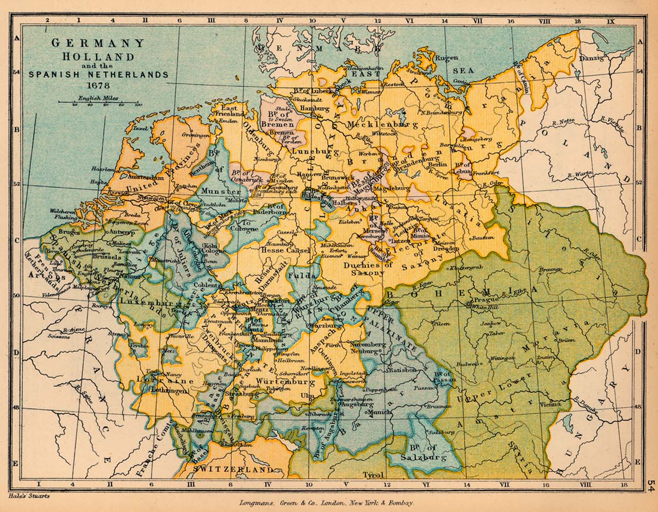 Germany, Holland and the Spanish Netherlands in 1678. Map from page 54 of