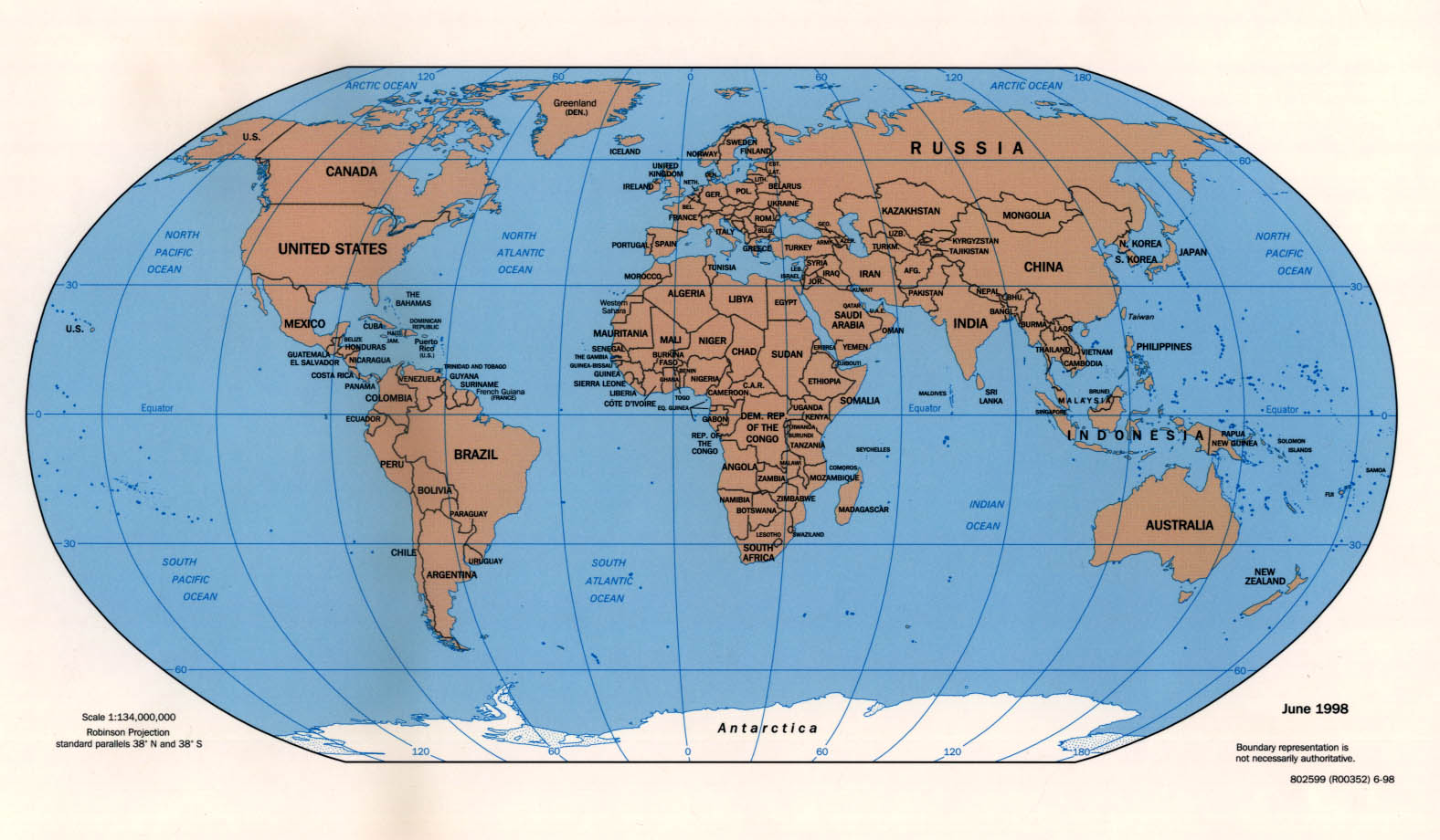 World political map 1998  Full size