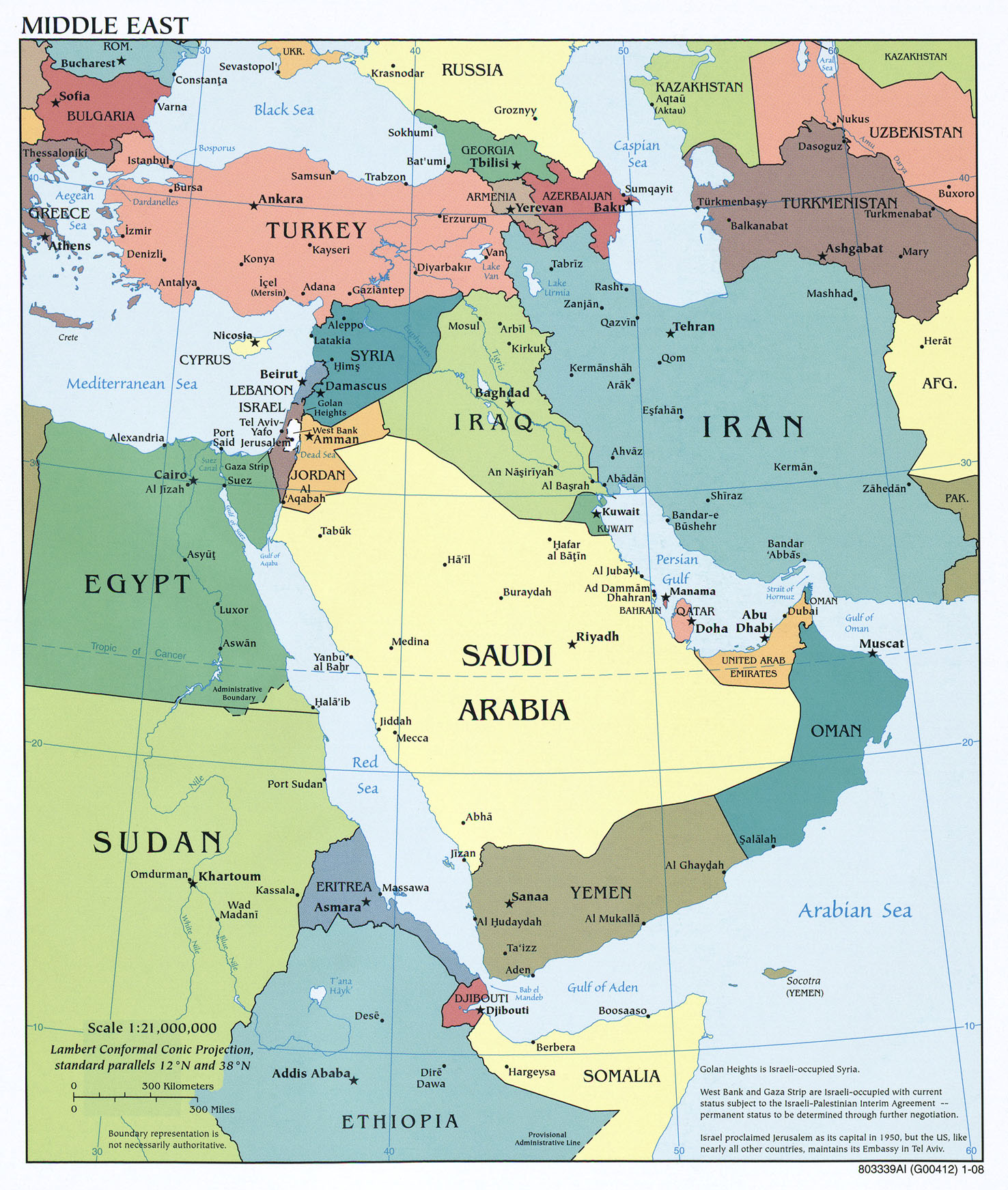 Middle East Political Map 2008 - Full size