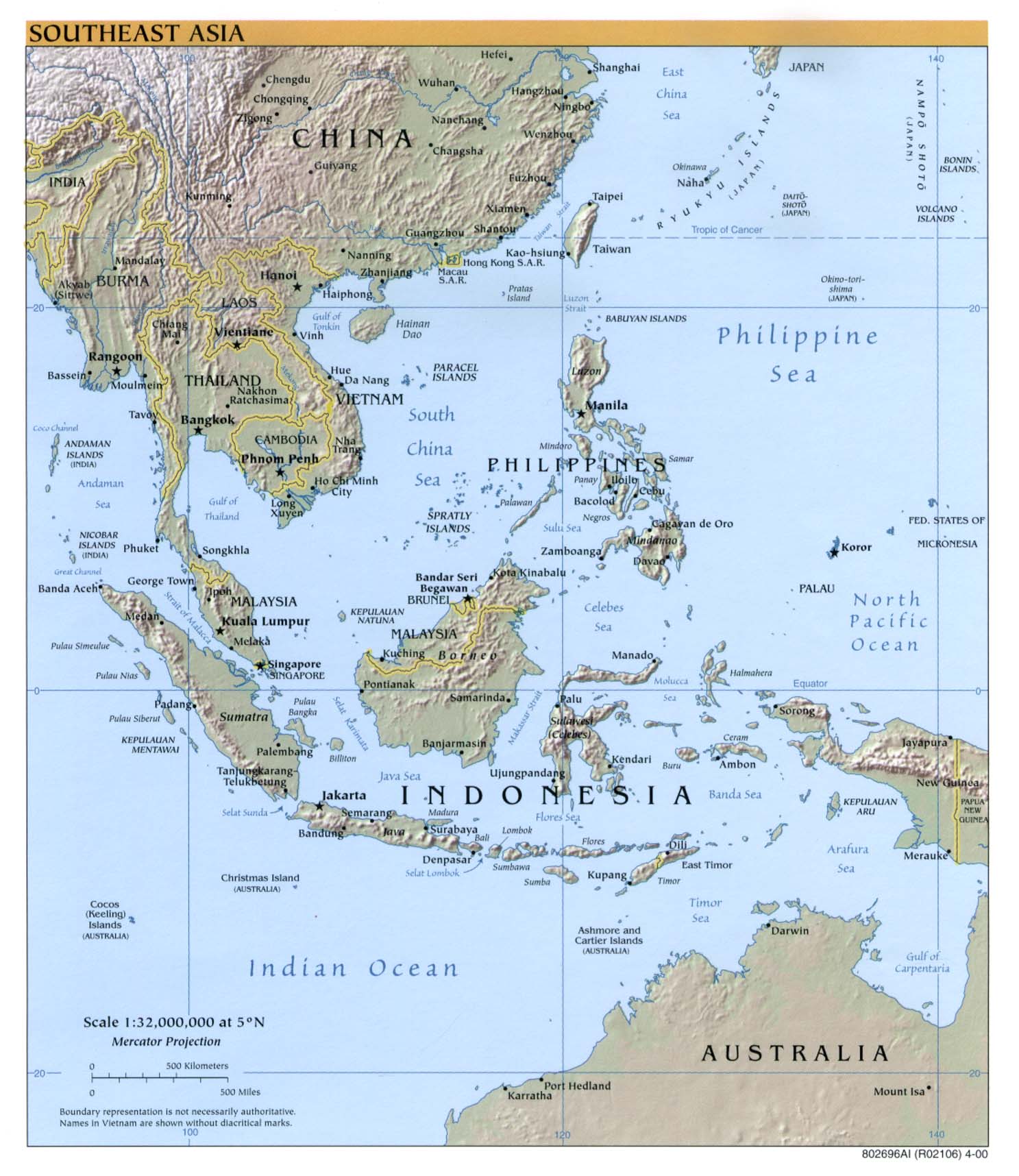 Southeast Asia Map Physical 90