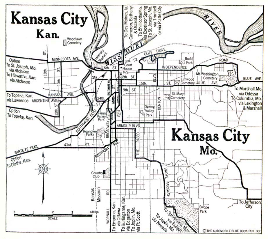 Kansas City Map, Kansas and Missouri, United States 1920