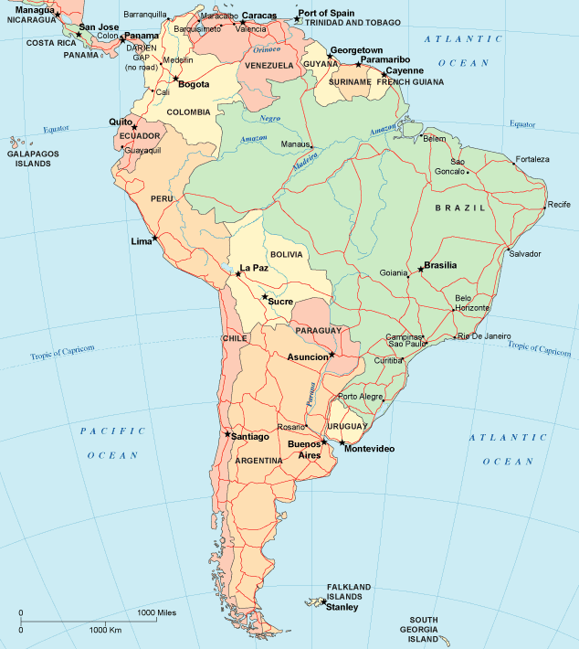 Map Of The Caribbean And South America. America and the Caribbean