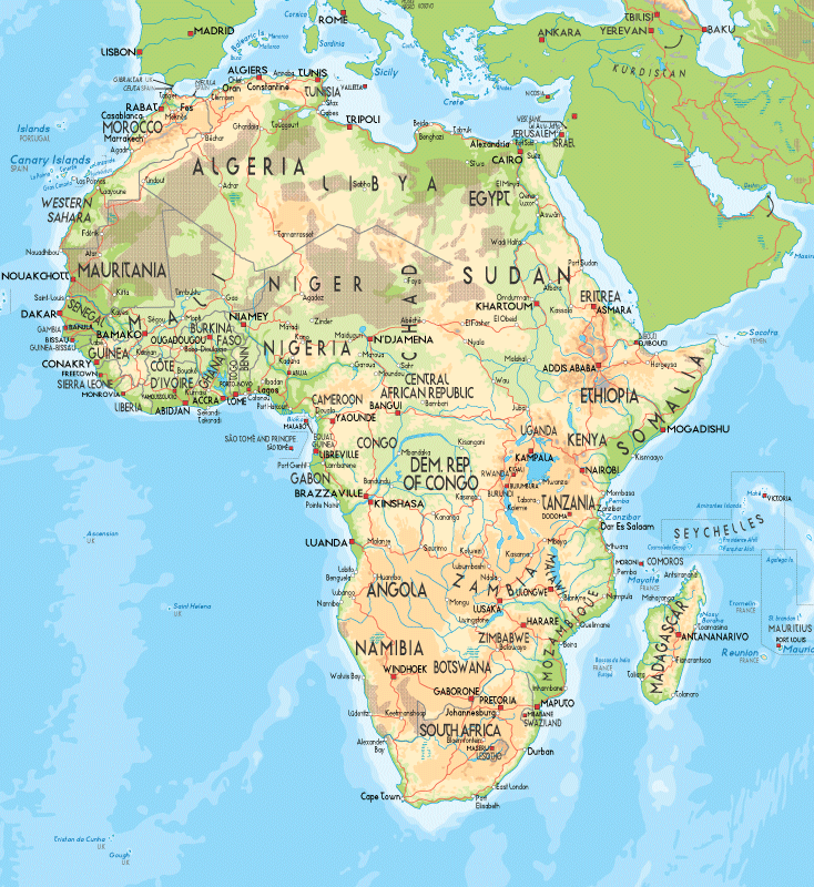 countries in africa. East countries, map africa