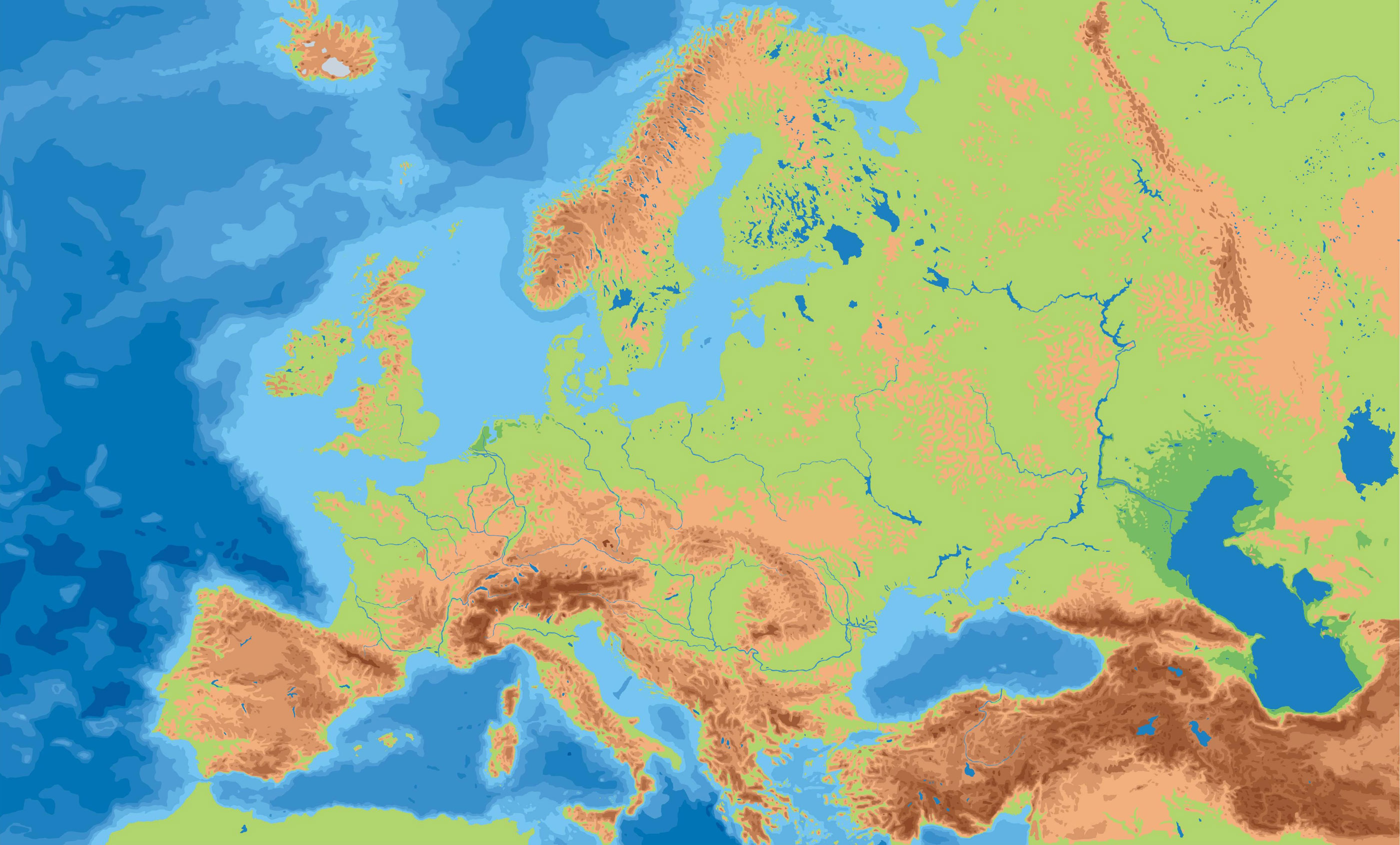 Mapa físico de Europa - Tamaño completo