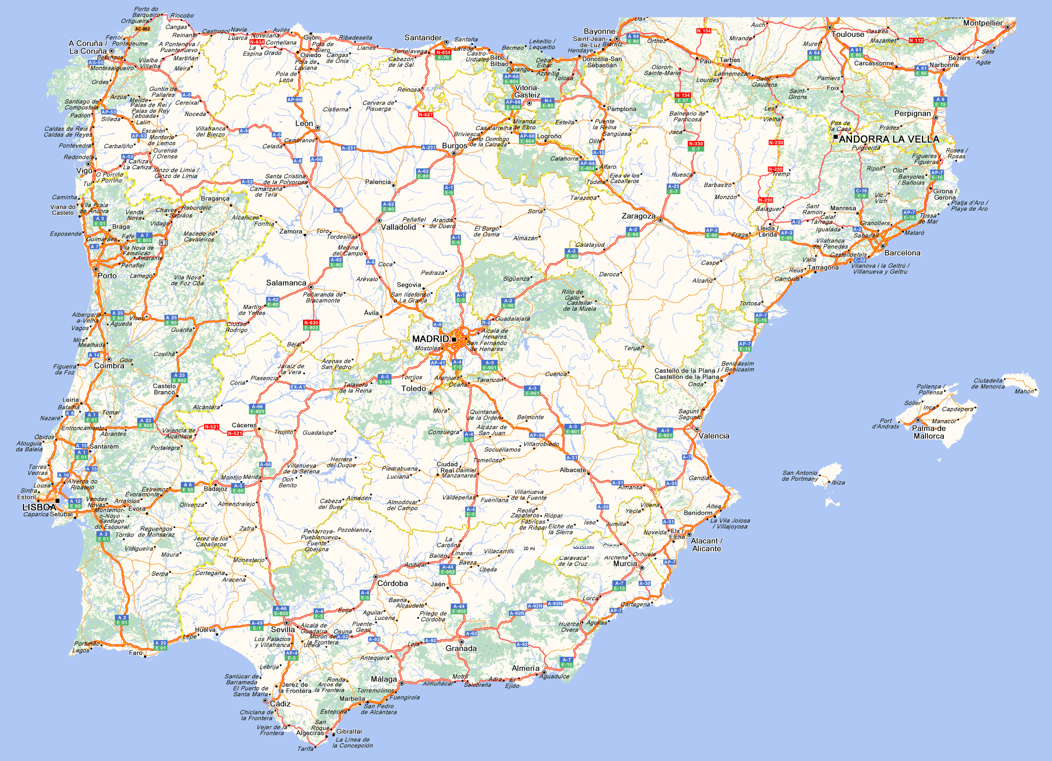 Espana portugal mapa carreteras