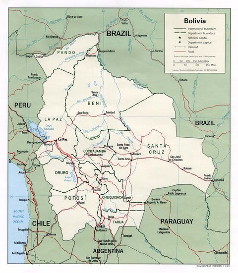 political map of bolivia. Bolivia Political Map 1993