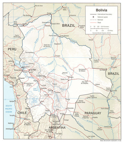 political map of bolivia. Bolivia Physical Map 2006