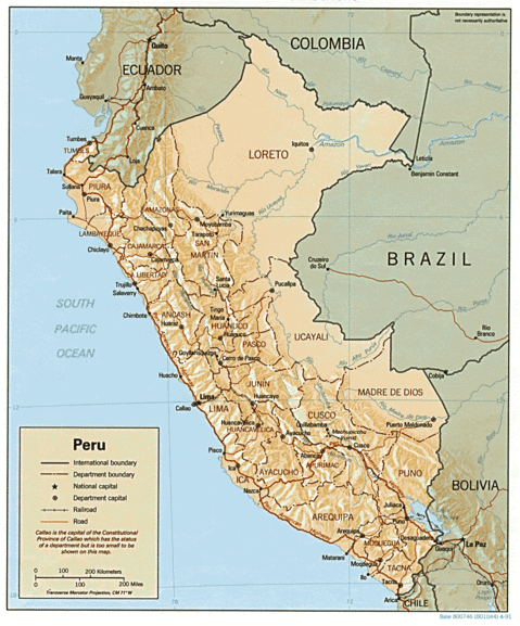 physical map of tanzania. Peru Physical Map 1991