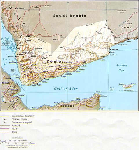 political map of yemen. Yemen Physical Map 1993; Yemen