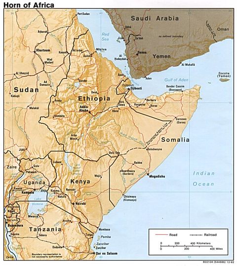 physical map of somalia africa. Horn of Africa Physical Map