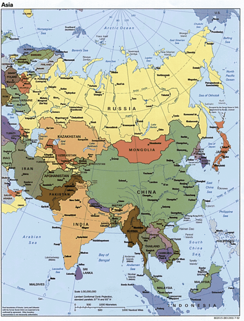 southeast asia map political. Asia Political Map 1992. Source: U.S. Central Intelligence Agency