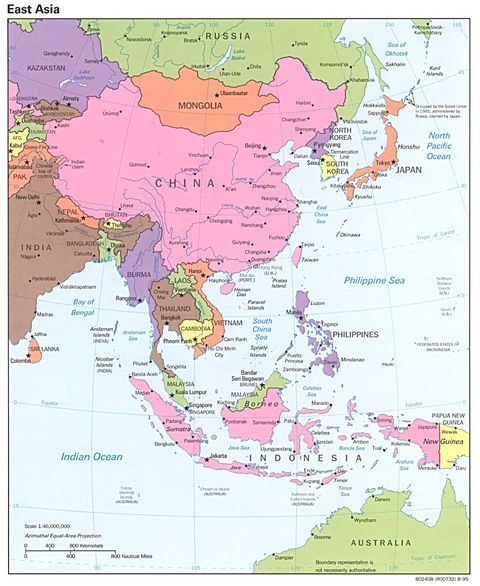 east asia map outline. East Asia Political Map 1995