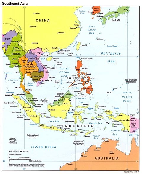 southeast asia map political. Southeast Asia Political Map 1995. Source: U.S. Central Intelligence Agency