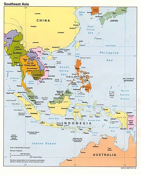 southeast asia map political. Southeast Asia Political Map 1992. Source: U.S. Central Intelligence Agency