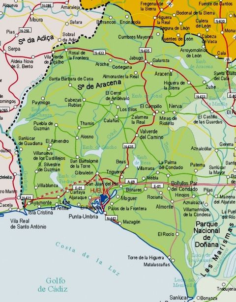 Mapa de carreteras de la Provincia de Huelva
