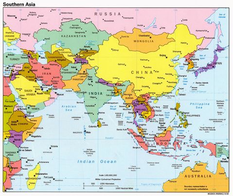 east asia map political. Southern Asia Political Map