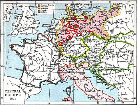 1871 map of europe. Central Europe Map 1871 A.D.