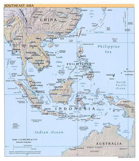 east asia map physical. Southeast Asia physical map