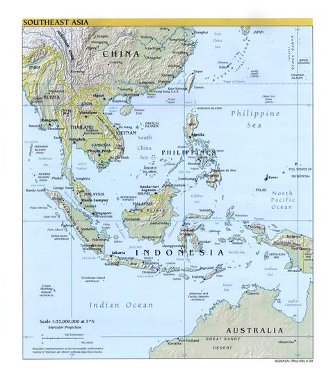 east asia map physical. Southeast Asia physical map