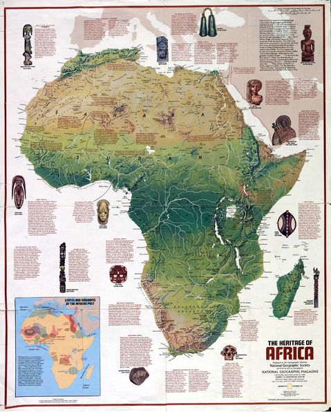 Map showing the physical features of Africa (including the sources of rivers 