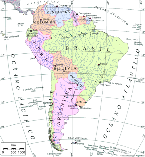 South America map in spanish