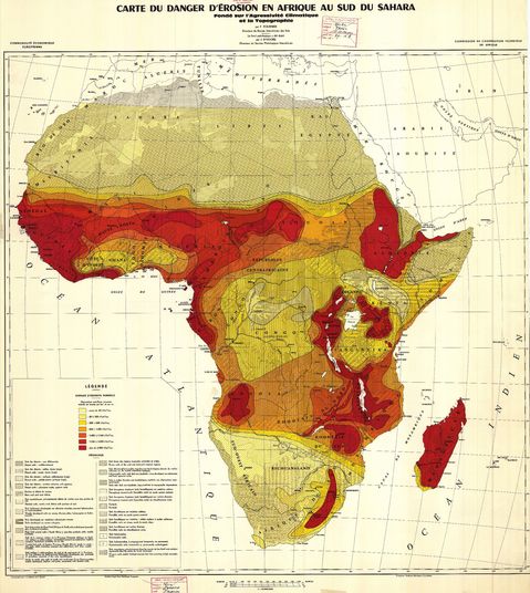 topography of africa. Erosion risk in Africa 1958