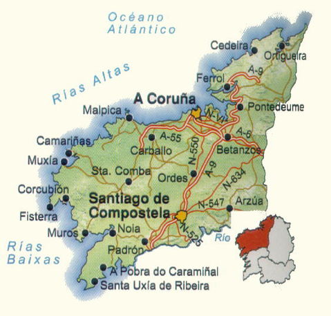 Mapa de carreteras de la Provincia de La Coruña