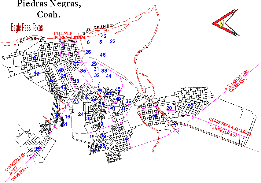 Carte de Piedras Negras, Coahuila, Mexique