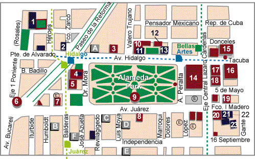 map mexico city. Map of Alameda Park, Mexico