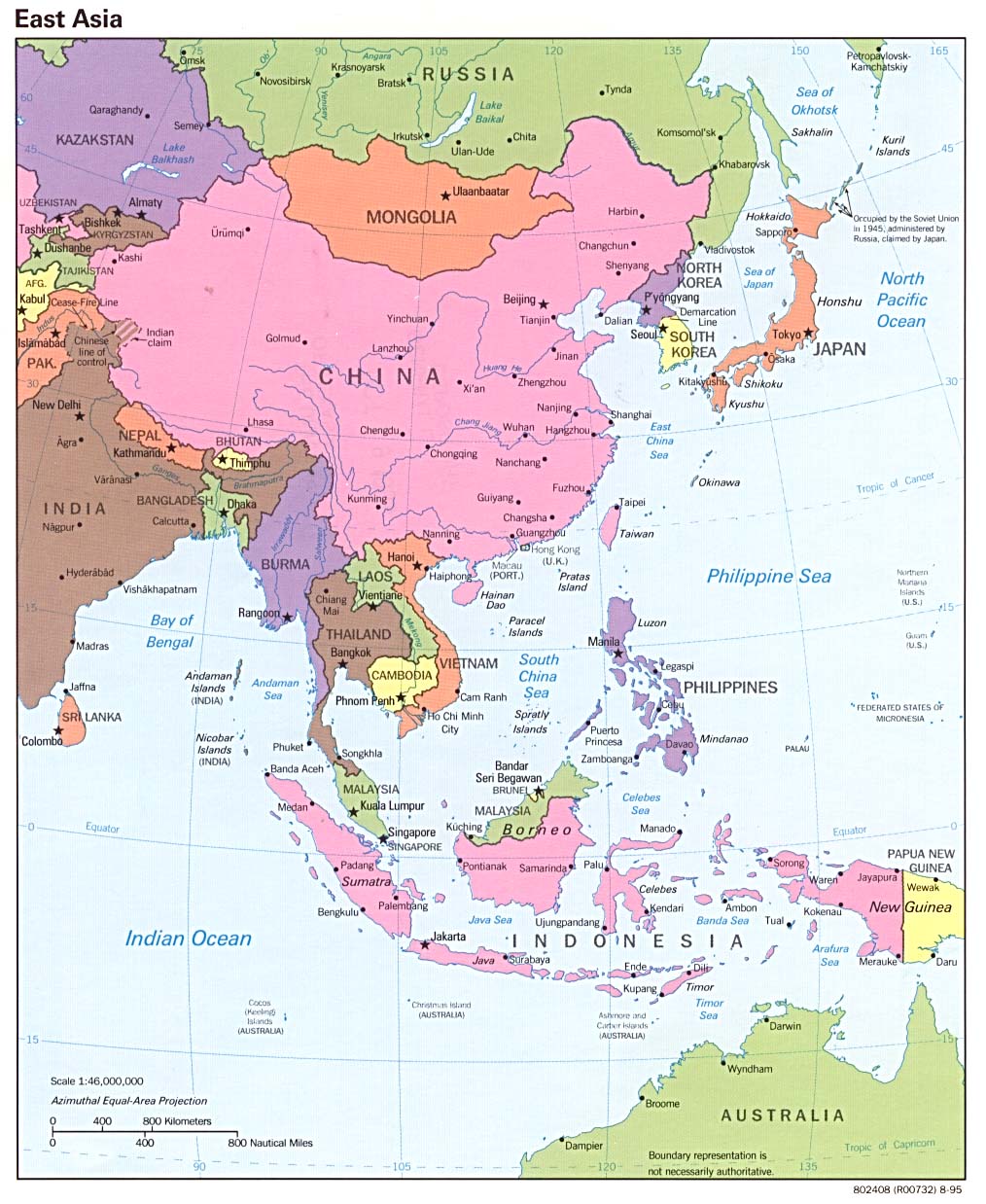 East Asia Political Map 1995 - Full size